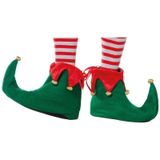 Kerstelf schoentjes/pantoffel groen/rood voor volwassenen - Kerst elfen accessoires