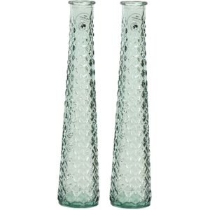 Decoris bloemenvazen gerecycled glas - set 2x - D7 x H32 cm - turquoise