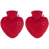 2x Kruiken rood hart met inhoud van 1 liter - Warmwaterkruiken van duurzaam/gerecycled kunststof - Valentijn cadeaus