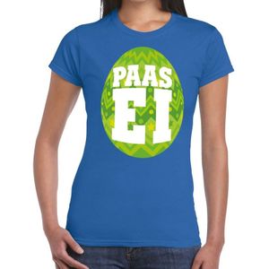 Blauw Paas t-shirt met groen paasei - Pasen shirt voor dames - Pasen kleding