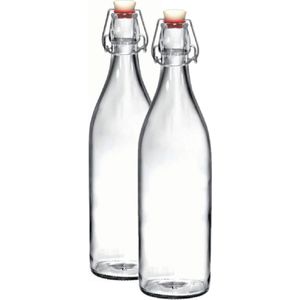 2x Beugelflessen/weckflessen transparant 1 liter rond - Weckflessen - Beugelflessen - Limonadeflessen - Waterflessen - Karaffen