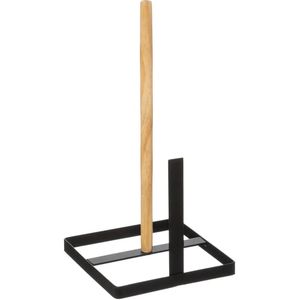 Keukenrolhouder ijzer/hout 15 x 30 cm zwart - Keukenbenodigdheden - Keukenpapier/keukenrol
