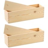 2x Houten wijnkisten/verpakkingen met schuifdeksel 33,5 x 9 x 9,5 cm - Wijnkistjes/wijndoosjes - Relatiegeschenk/geschenkverpakkingen