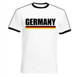 Wit Duitsland supporter ringer t-shirt met zwarte randjes heren - Duitse vlag shirts