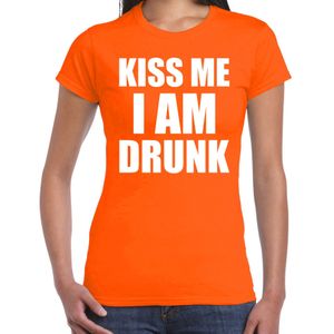 Koningsdag t-shirt kiss me I am drunk oranje - dames - Kingsday outfit / kleding / shirt