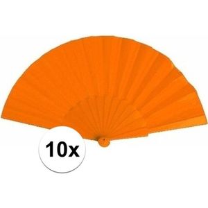 10x Spaanse handwaaiers oranje 23 cm - Festival waaier - Spaanse waaier - Oranje artikelen