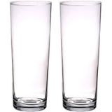 2x stuks rechte cilinder vaas/vazen glas 24 cm - kleine glazen vaasjes - Bloemenvazen van glas