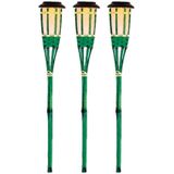 3x Groene buiten/tuin Led fakkel Bodi solar verlichting bamboe 54 cm vlam - Tuinfakkel - Tuinlampen - Lampen op zonne-energie