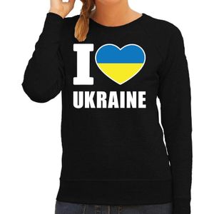 I love Ukraine supporter sweater / trui voor dames - zwart - Oekraine landen truien - Oekraiense fan kleding dames