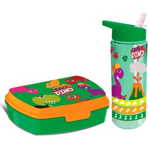 Crazy Dino lunchbox set voor kinderen - 2-delig - groen - kunststof