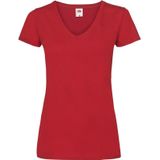 Basic V-hals t-shirt katoen rood voor dames - Dameskleding t-shirt rood