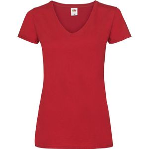 Basic V-hals t-shirt katoen rood voor dames - Dameskleding t-shirt rood