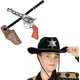 Carnaval Verkleed set - Cowboy hoed zwart met holster met een revolver - voor kinderen