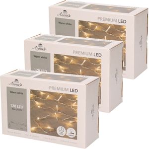 Set van 3x stuks kerstverlichting warm wit 120 leds met dimmer en timer functie 1200 cm - voor buiten en binnen - Boomverlichting