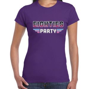 Eighties Party feest t-shirt paars voor dames - paarse 80s disco/feest shirts / outfit