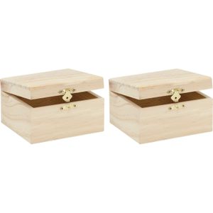 2x stuks klein houten kistje rechthoek 12.5 x 11.5 x 7.5 cm - Hobby/knutselen mini kistjes