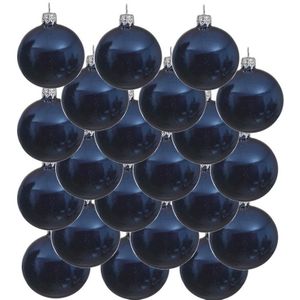 18x Donkerblauwe glazen kerstballen 8 cm - Glans/glanzende - Kerstboomversiering donkerblauw