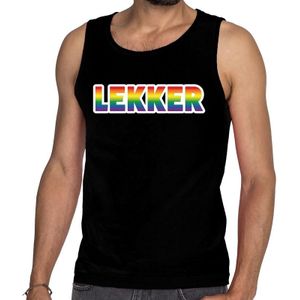Lekker gay pride tanktop/mouwloos shirt - zwart regenboog homo singlet voor heren - gay pride