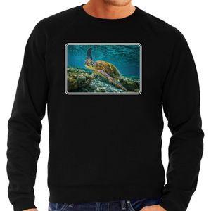 Dieren sweater met schildpadden foto - zwart - heren - natuur / zeeschildpad cadeau trui - kleding / sweat shirt