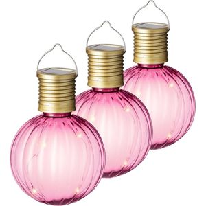 Lumineo tuin/buiten 6x stuks Led lampje/lampion solar verlichting roze 11 x 8 cm - Tuinverlichting zonne-energie