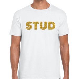 Stud goud glitter tekst t-shirt wit heren - heren shirt Stud