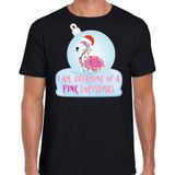 Flamingo Kerstbal shirt / Kerst t-shirt I am dreaming of a pink Christmas zwart voor heren - Kerstkleding / Christmas outfit