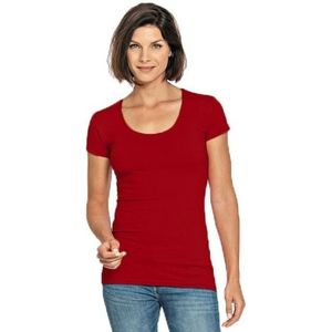 Bodyfit dames t-shirt rood met ronde hals - Dameskleding basic shirts