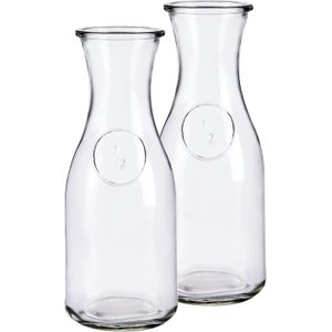 Set van 2x stuks glazen wijn/water karaffen 500 ml 8 x 20 cm - Karaf 0.5 liter - Waterkannen/sapkannen