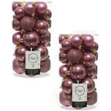 60x Oud roze kunststof kerstballen 4 - 5 - 6 cm - Mat/glans/glitter - Onbreekbare plastic kerstballen - Kerstboomversiering