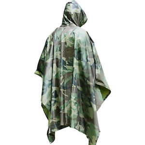 Pakket van 4x stuks camouflage leger print regenponcho's met capuchon voor volwassenen - Herbruikbaar outdoor regenkleding