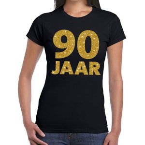 90 jaar goud glitter verjaardag t-shirt zwart dames - verjaardag shirts