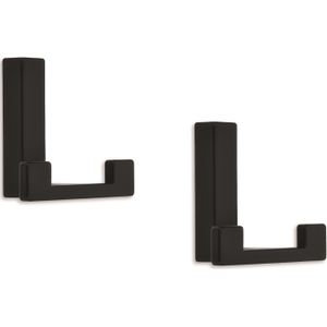 6x Luxe kapstokhaken / jashaken modern zwart met dubbele haak - hoogwaardig metaal - 4 x 6,1 cm - metalen kapstokhaakjes / garderobe haakjes