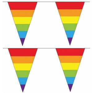 2x Vlaggenlijnen regenboog vlaggetjes 20 meter - Regenboog vlag - LGBT/Pride thema versiering