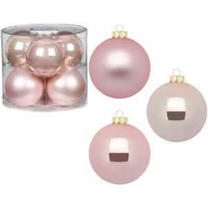 12x stuks glazen kerstballen 10 cm parel roze glans en mat - Kerstboomversiering donkergroen