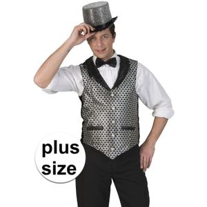 Grote maat zilver/zwart verkleed gilet voor heren - plus size carnaval verkleed accessoire voor volwassenen