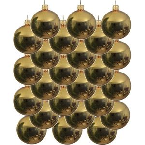 24x Gouden glazen kerstballen 8 cm - Glans/glanzende - Kerstboomversiering goud