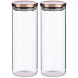 Set van 4x stuks glazen luxe keuken voorraadpot/voorraadbus 1700 ml- Voorraadbussen luchtdichte deksel rose goud - 10 x 28 cm