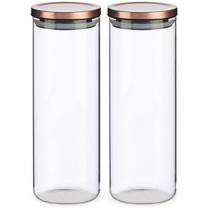 Set van 4x stuks glazen luxe keuken voorraadpot/voorraadbus 1700 ml- Voorraadbussen luchtdichte deksel rose goud - 10 x 28 cm