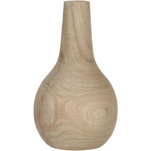 1x Houten vaas/vazen bruin 28 x 16 cm rond - Bolvormige decoratie vaas van paulownia hout 7 liter - woondecoratie/woonaccessoires