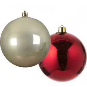 Grote decoratie kerstballen - 2x st - 20 cm - champagne en rood - kunststof