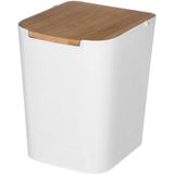 5Five prullenbak/vuilnisbak - 2x stuks - 5 liter - bamboe - wit/lichtbruin - 24 x 19 cm - badkamer