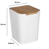 5Five prullenbak/vuilnisbak - 2x stuks - 5 liter - bamboe - wit/lichtbruin - 24 x 19 cm - badkamer