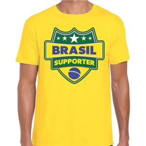 Brasil supporter schild t-shirt geel voor heren - Brazilie landen t-shirt / kleding - EK / WK / Olympische spelen outfit