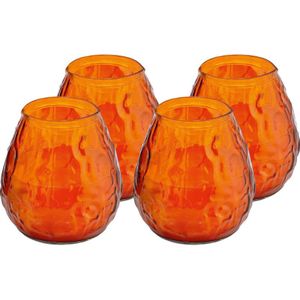 6x Oranje Windlichten Kaarsen 48 Branduren - Glazen Lantaarn Kaars - Terraskaarsen/Tuinkaarsen