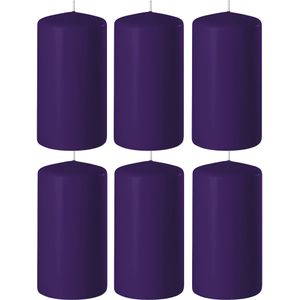 6x Paarse cilinderkaarsen/stompkaarsen 6 x 15 cm 58 branduren - Geurloze kaarsen paars - Woondecoraties