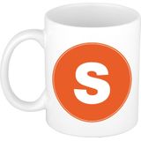 Mok / beker met de letter S oranje bedrukking voor het maken van een naam / woord - koffiebeker / koffiemok - namen beker