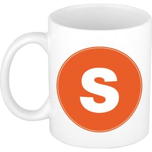 Mok / beker met de letter S oranje bedrukking voor het maken van een naam / woord - koffiebeker / koffiemok - namen beker