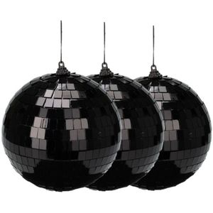Christmas Decoration discobal kerstbal - 3x - zwart -12 cm -kunststof