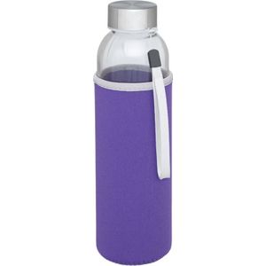 Glazen waterfles/drinkfles met paarse softshell bescherm hoes 500 ml - Sportfles - Bidon