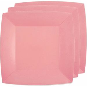 Santex feest diner bordjes - 30x stuks - papier/karton vierkant - roze - 23cm